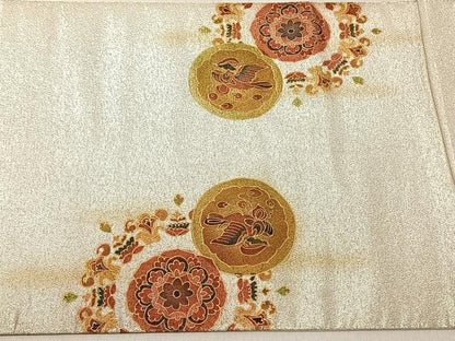 平和屋着物◎太鼓柄袋帯　正倉院花鳥文　金彩　鈴乃屋扱い　正絹　逸品　CABJ6293yk