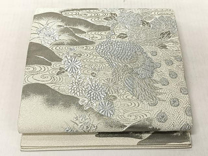 平和屋着物◎太鼓柄袋帯　綴れ　花鳥文　プラチナ箔　正絹　逸品　CABJ6296yk