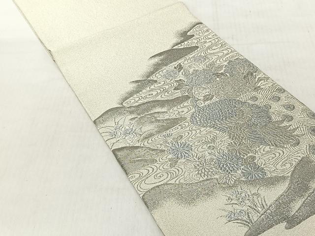 平和屋着物◎太鼓柄袋帯　綴れ　花鳥文　プラチナ箔　正絹　逸品　CABJ6296yk