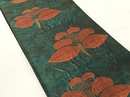 平和屋着物◎六通柄袋帯　芒椿漆絵椀　千倉織　金糸　正絹　逸品　CABJ6307yk