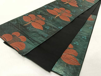 平和屋着物◎六通柄袋帯　芒椿漆絵椀　千倉織　金糸　正絹　逸品　CABJ6307yk