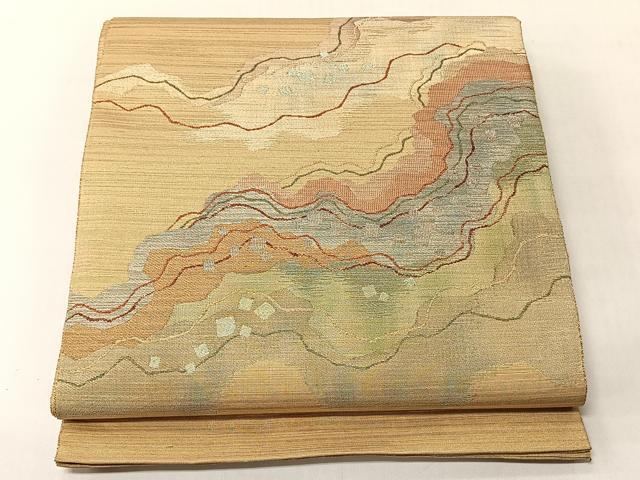 平和屋着物◎太鼓柄袋帯　作家物　流水箔散らし文　金銀糸　正絹　逸品　CABJ6320yk