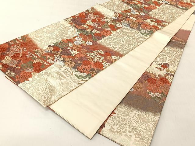 平和屋着物◎六通柄袋帯　唐織　花蝶文　金糸　正絹　逸品　CABJ6322yk