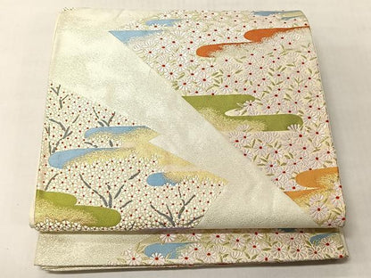 平和屋着物◎六通柄袋帯　切嵌エ霞花文　金銀糸　正絹　逸品　CABJ6324yk