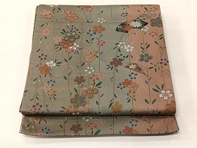 平和屋着物◎全通柄袋帯　扇面舞蝶文　金彩　正絹　逸品　CABJ6326yk