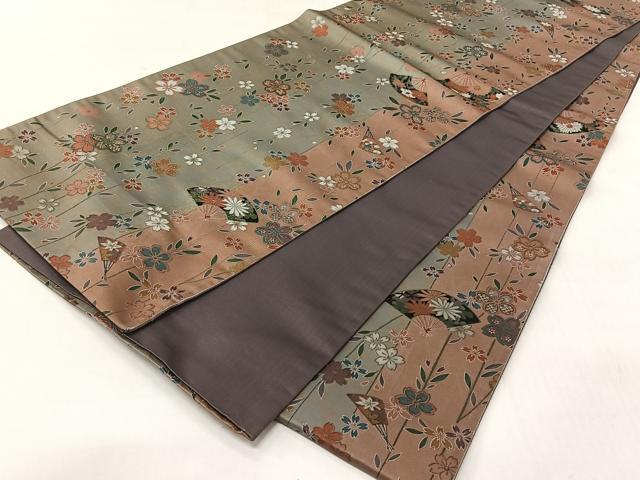 平和屋着物◎全通柄袋帯　扇面舞蝶文　金彩　正絹　逸品　CABJ6326yk