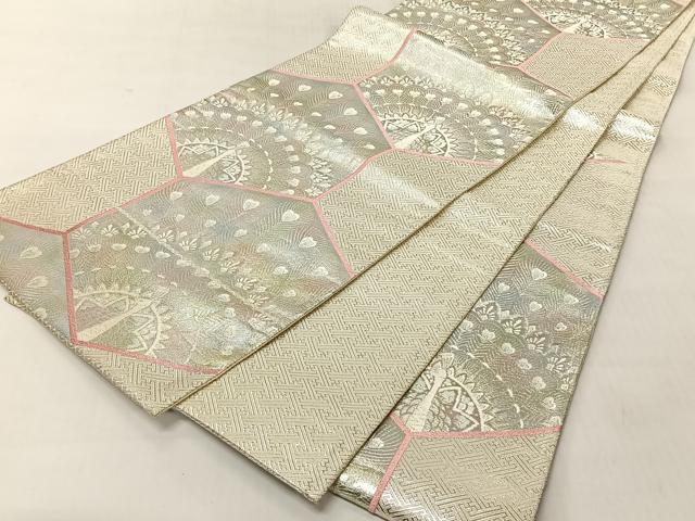 平和屋着物◎佐賀錦　六通柄袋帯　孔雀　銀糸　正絹　逸品　CABJ6335yk