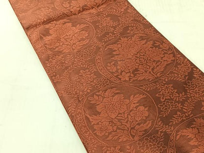 平和屋着物◎両面　全通柄　本袋帯　筑趣錦　草花丸文　正絹　逸品　CABJ6336yk