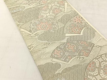 平和屋着物◎六通柄袋帯　唐織　地紙花文　九百錦　プラチナ箔　正絹　逸品　CABJ6338yk