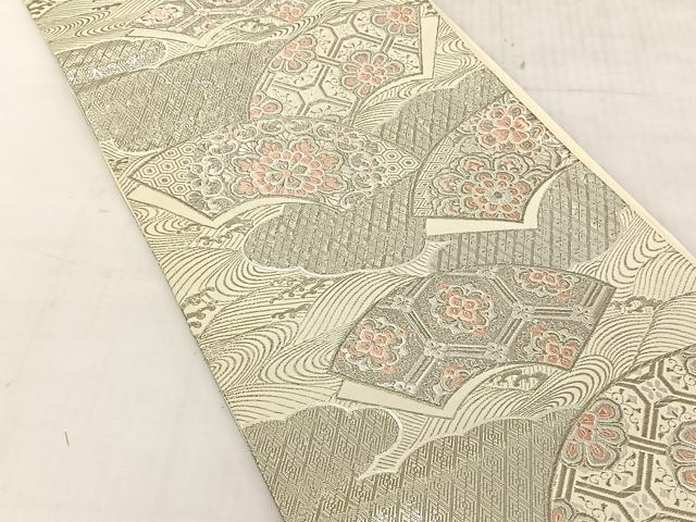 平和屋着物◎六通柄袋帯　唐織　地紙花文　九百錦　プラチナ箔　正絹　逸品　CABJ6338yk