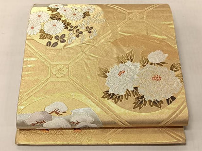 平和屋着物◎六通柄袋帯　菊甲花の丸　金銀糸　引箔　正絹　逸品　CABJ6340yk