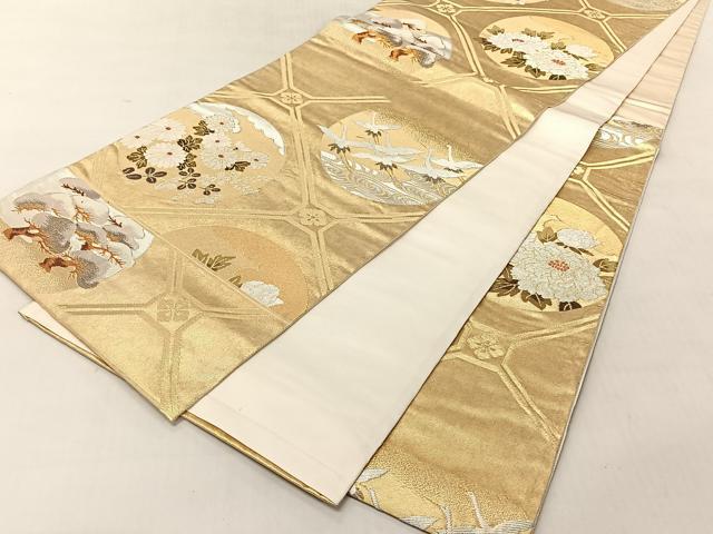 平和屋着物◎六通柄袋帯　菊甲花の丸　金銀糸　引箔　正絹　逸品　CABJ6340yk