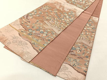 平和屋着物◎六通柄袋帯　風景草花文　金糸　正絹　逸品　CABJ6344yk