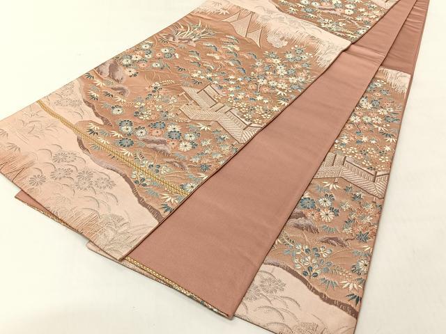 平和屋着物◎六通柄袋帯　風景草花文　金糸　正絹　逸品　CABJ6344yk