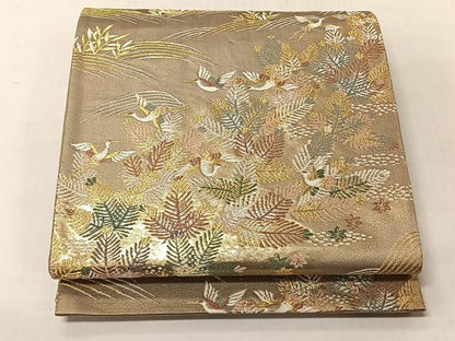 平和屋着物◎六通柄袋帯　飛鶴枝松葉文　金糸　正絹　逸品　CABJ6345yk