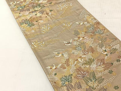 平和屋着物◎六通柄袋帯　飛鶴枝松葉文　金糸　正絹　逸品　CABJ6345yk