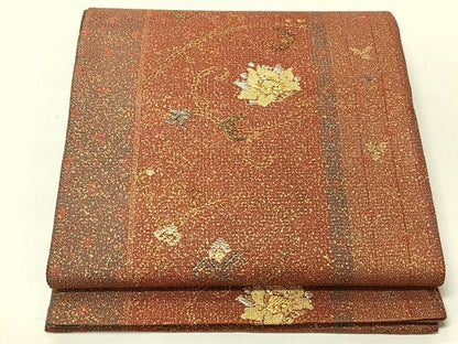 平和屋着物◎両面　六通柄袋帯　更紗花文　金銀糸　正絹　逸品　CABJ6347yk