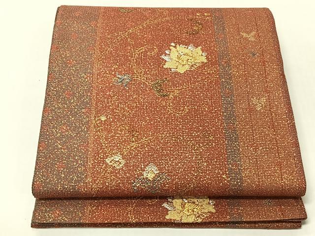 平和屋着物◎両面　六通柄袋帯　更紗花文　金銀糸　正絹　逸品　CABJ6347yk