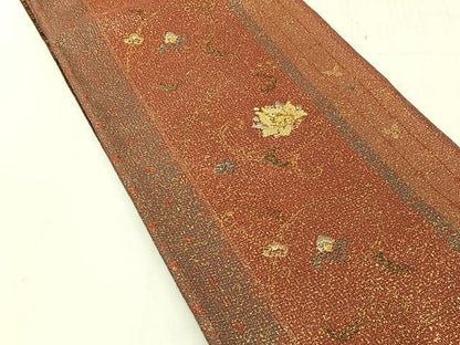 平和屋着物◎両面　六通柄袋帯　更紗花文　金銀糸　正絹　逸品　CABJ6347yk