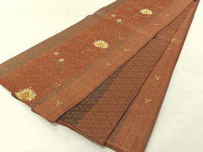 平和屋着物◎両面　六通柄袋帯　更紗花文　金銀糸　正絹　逸品　CABJ6347yk