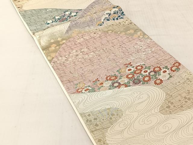 平和屋着物◎六通柄袋帯　唐織　遠山流水花文　金銀糸　正絹　逸品　CABJ6351yk