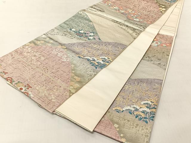 平和屋着物◎六通柄袋帯　唐織　遠山流水花文　金銀糸　正絹　逸品　CABJ6351yk