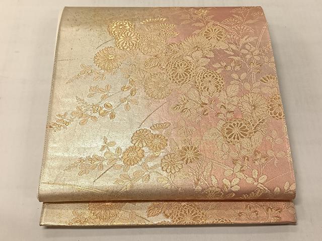 平和屋着物◎六通柄袋帯　蒔絵草花文　金糸　引箔　正絹　逸品　CABJ6352yk