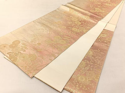 平和屋着物◎六通柄袋帯　蒔絵草花文　金糸　引箔　正絹　逸品　CABJ6352yk