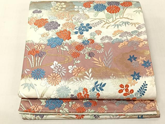 平和屋着物◎六通柄袋帯　唐織　雲重ね草花文　金糸　正絹　逸品　CABJ6354yk