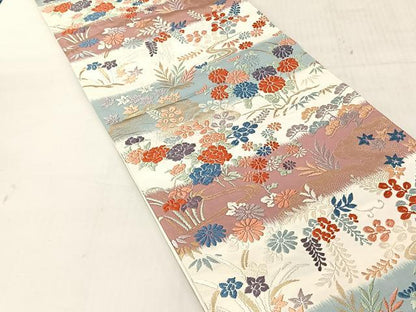 平和屋着物◎六通柄袋帯　唐織　雲重ね草花文　金糸　正絹　逸品　CABJ6354yk