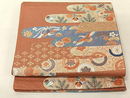 平和屋着物◎六通柄袋帯　唐織　松竹梅鳳凰花文　金糸　正絹　逸品　CABJ6355yk