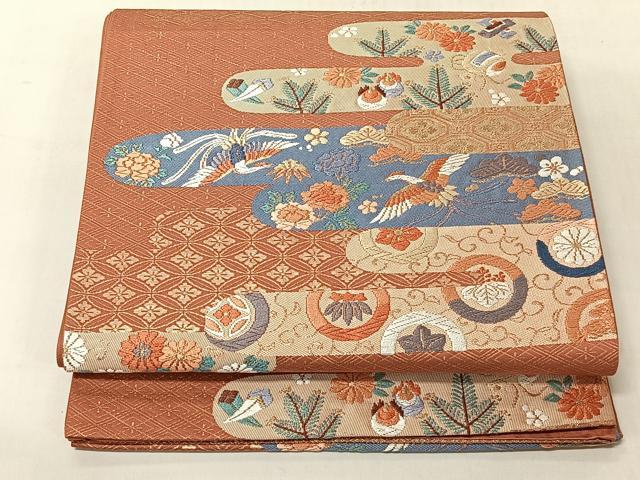 平和屋着物◎六通柄袋帯　唐織　松竹梅鳳凰花文　金糸　正絹　逸品　CABJ6355yk