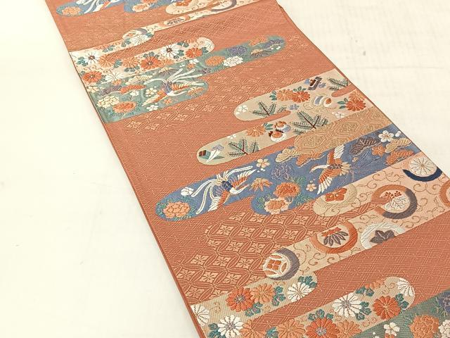 平和屋着物◎六通柄袋帯　唐織　松竹梅鳳凰花文　金糸　正絹　逸品　CABJ6355yk