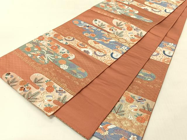 平和屋着物◎六通柄袋帯　唐織　松竹梅鳳凰花文　金糸　正絹　逸品　CABJ6355yk