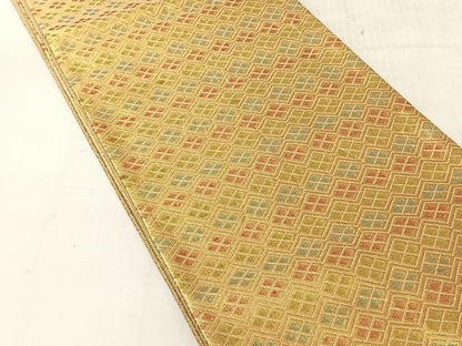 平和屋着物◎佐賀錦　六通柄袋帯　菱繋ぎ　金糸　正絹　逸品　CABJ6357yk
