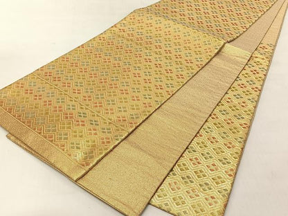 平和屋着物◎佐賀錦　六通柄袋帯　菱繋ぎ　金糸　正絹　逸品　CABJ6357yk