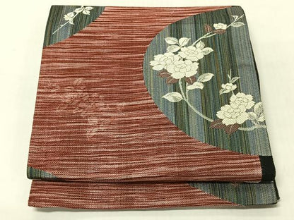 平和屋着物◎六通柄袋帯　枝花文　銀糸　正絹　逸品　CABJ6359yk