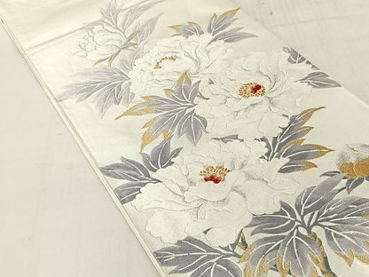 平和屋着物◎六通柄袋帯　牡丹　金銀糸　正絹　逸品　CABJ6364yk