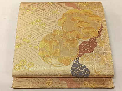 平和屋着物◎六通柄袋帯　浜松文　金糸　正絹　逸品　未使用　CABJ6366yk