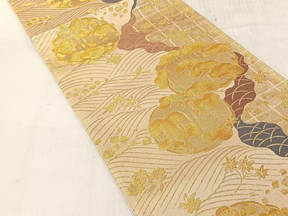 平和屋着物◎六通柄袋帯　浜松文　金糸　正絹　逸品　未使用　CABJ6366yk