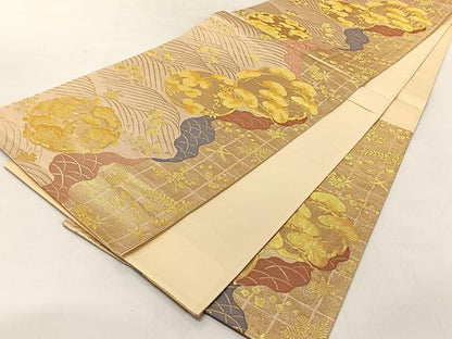 平和屋着物◎六通柄袋帯　浜松文　金糸　正絹　逸品　未使用　CABJ6366yk