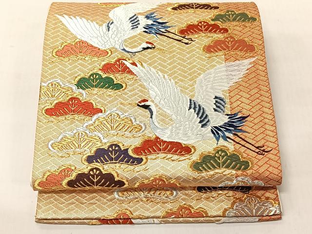 平和屋着物◎六通柄袋帯　唐織　飛鶴松文　正絹　逸品　CABJ6369yk
