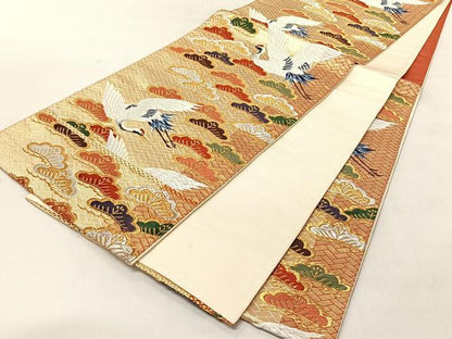 平和屋着物◎六通柄袋帯　唐織　飛鶴松文　正絹　逸品　CABJ6369yk
