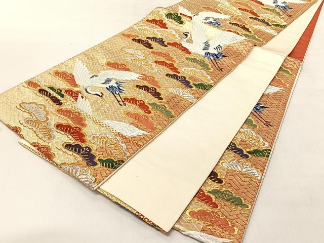 平和屋着物◎六通柄袋帯　唐織　飛鶴松文　正絹　逸品　CABJ6369yk