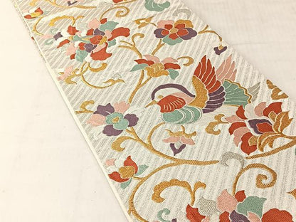 平和屋着物◎六通柄袋帯　更紗花鳥文　金銀糸　正絹　逸品　CABJ6373yk