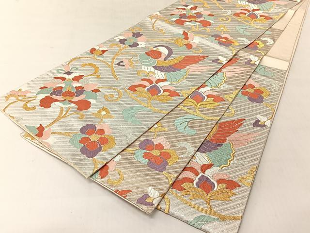 平和屋着物◎六通柄袋帯　更紗花鳥文　金銀糸　正絹　逸品　CABJ6373yk