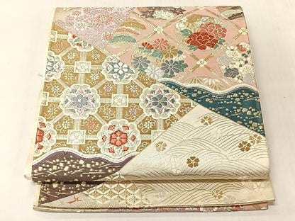 平和屋着物◎六通柄袋帯　唐織　松竹梅　正倉院草花丸文　金銀糸　正絹　逸品　CABJ6374yk