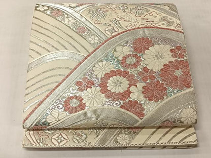 平和屋着物◎六通柄袋帯　宝尽し花文　銀糸　正絹　逸品　CABJ6377yk