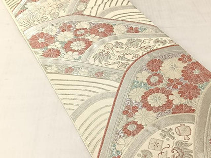 平和屋着物◎六通柄袋帯　宝尽し花文　銀糸　正絹　逸品　CABJ6377yk