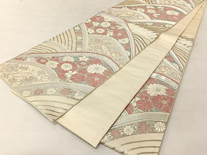 平和屋着物◎六通柄袋帯　宝尽し花文　銀糸　正絹　逸品　CABJ6377yk